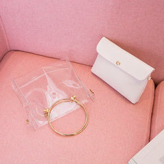 Women PVC Transparent Square Bag Clear Satchel Crossbody Chain Small Jelly R