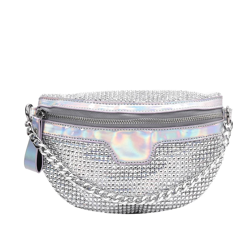 Women Diamond Bling Waist Bag Splicing Crossbody Chest Handbag