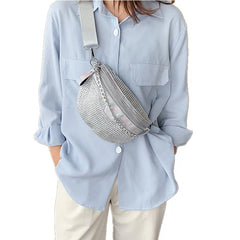 Women Diamond Bling Waist Bag Splicing Crossbody Chest Handbag