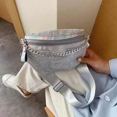 Women Diamond Bling Waist Bag Splicing Crossbody Chest Handbag