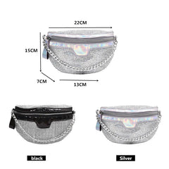 Women Diamond Bling Waist Bag Splicing Crossbody Chest Handbag