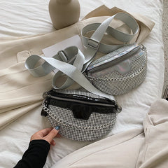Women Diamond Bling Waist Bag Splicing Crossbody Chest Handbag