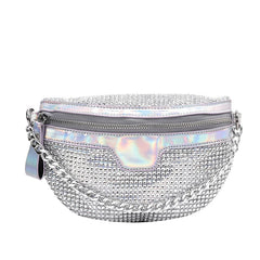 Women Diamond Bling Waist Bag Splicing Crossbody Chest Handbag