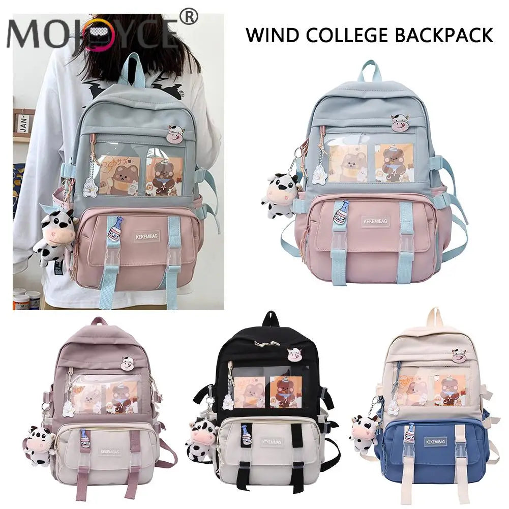 Women Patchwork Knapsack Contrast Backpacks Cartoon Pattern Bags