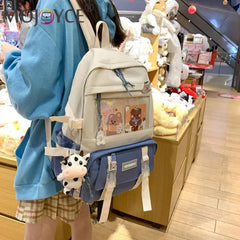 Women Patchwork Knapsack Contrast Backpacks Cartoon Pattern Bags
