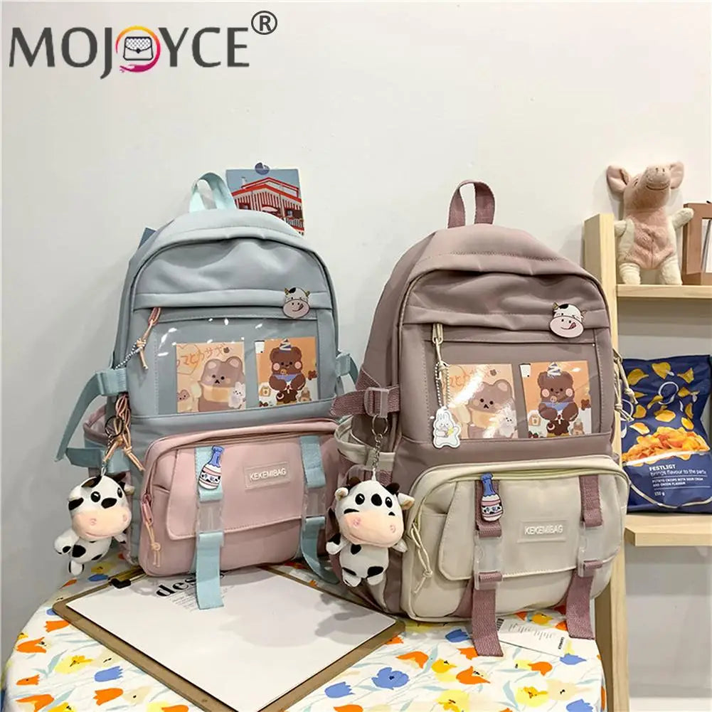 Women Patchwork Knapsack Contrast Backpacks Cartoon Pattern Bags