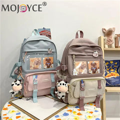 Women Patchwork Knapsack Contrast Backpacks Cartoon Pattern Bags