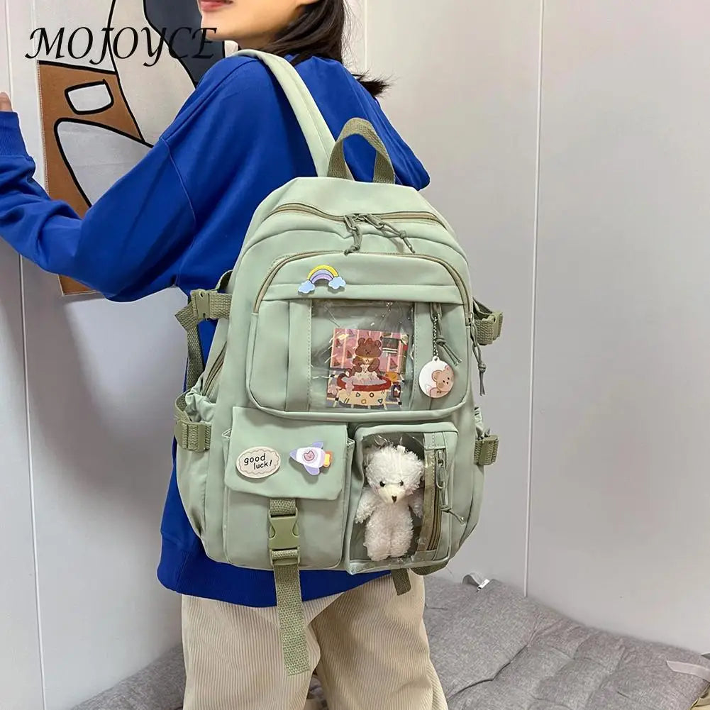 Women Patchwork Solid Preppy Style Backpack Nylon Large Capacity Handbags