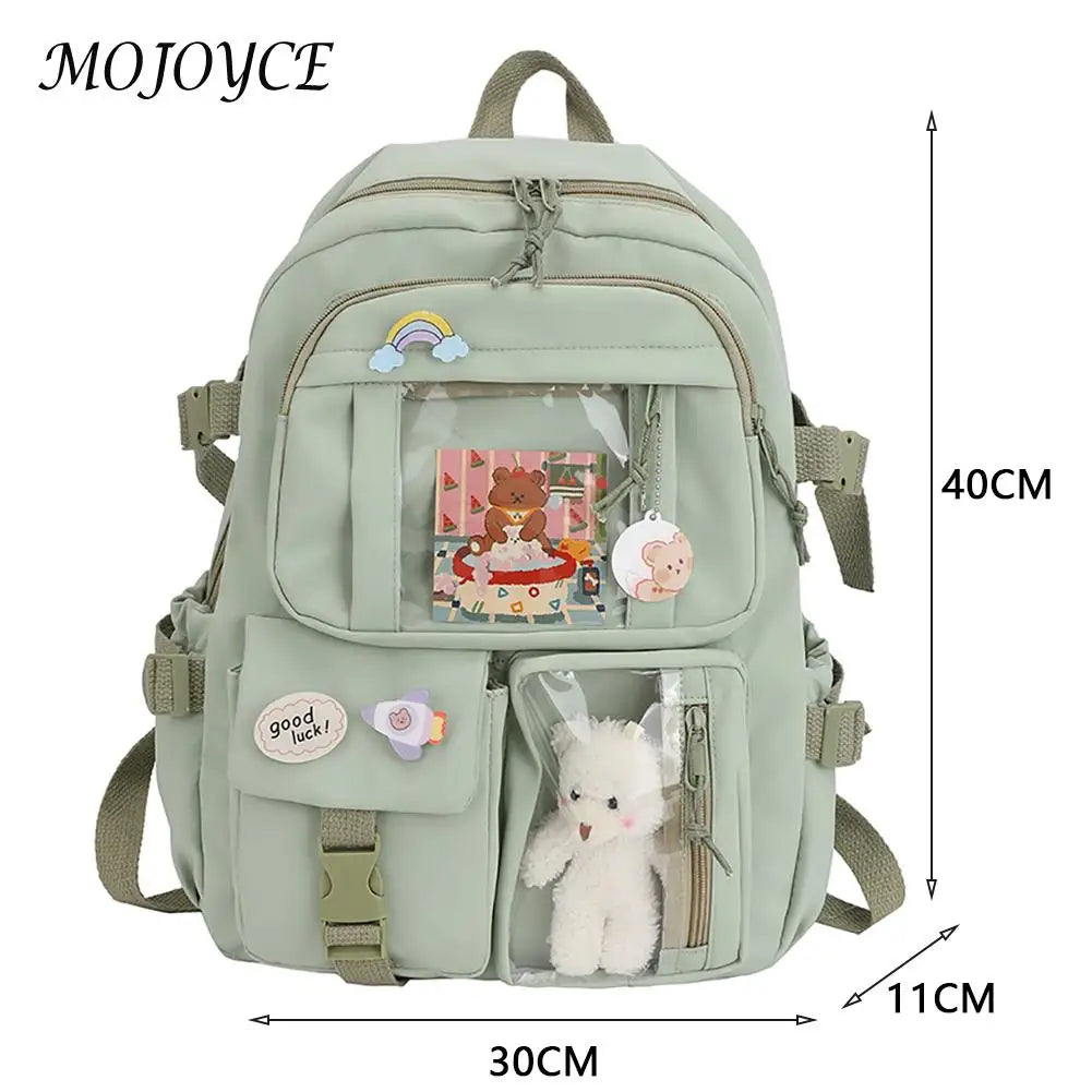 Women Patchwork Solid Preppy Style Backpack Nylon Large Capacity Handbags