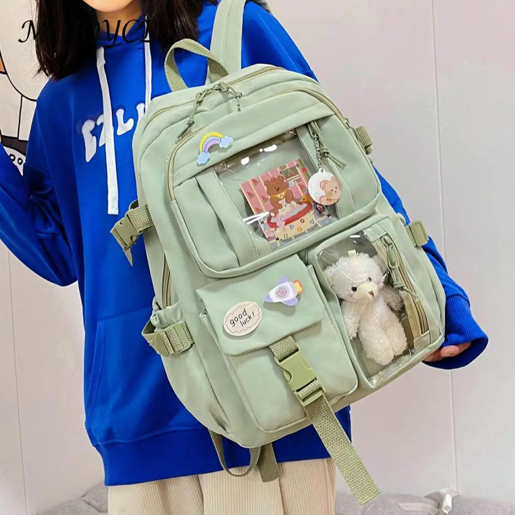 Women Patchwork Solid Preppy Style Backpack Nylon Large Capacity Handbags