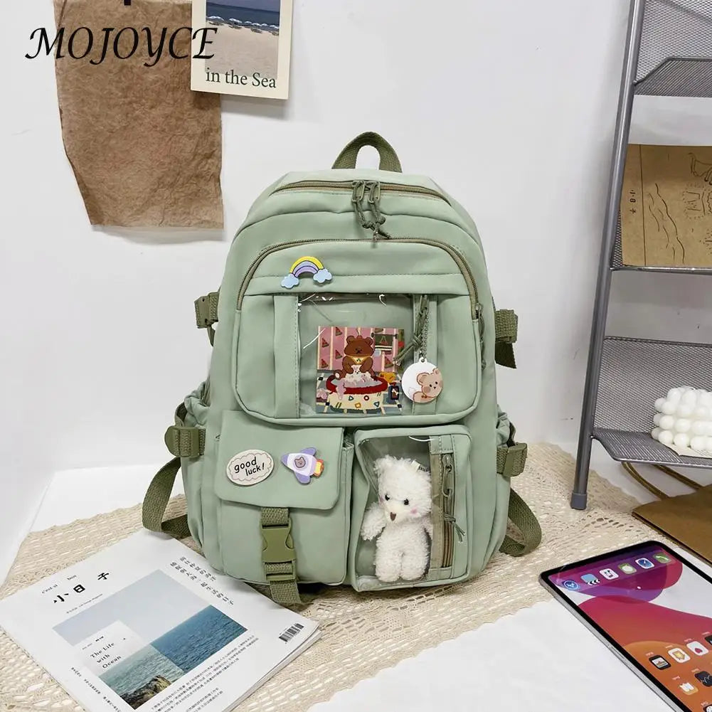 Women Patchwork Solid Preppy Style Backpack Nylon Large Capacity Handbags