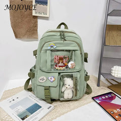 Women Patchwork Solid Preppy Style Backpack Nylon Large Capacity Handbags