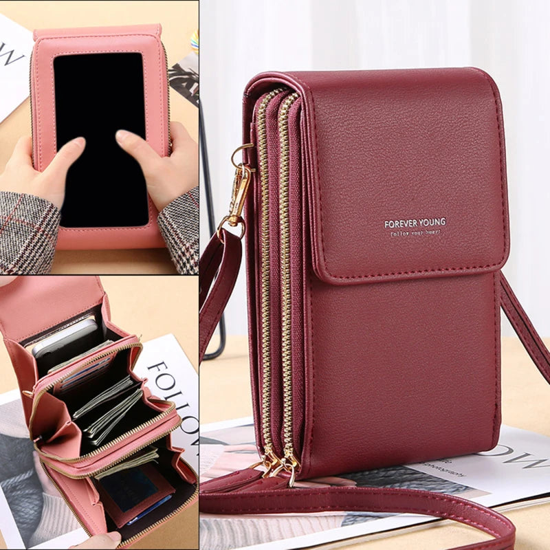 Women Phone Bag Outdoor Pocket Wallet Crossbody Bag Heart Shaped Decorative