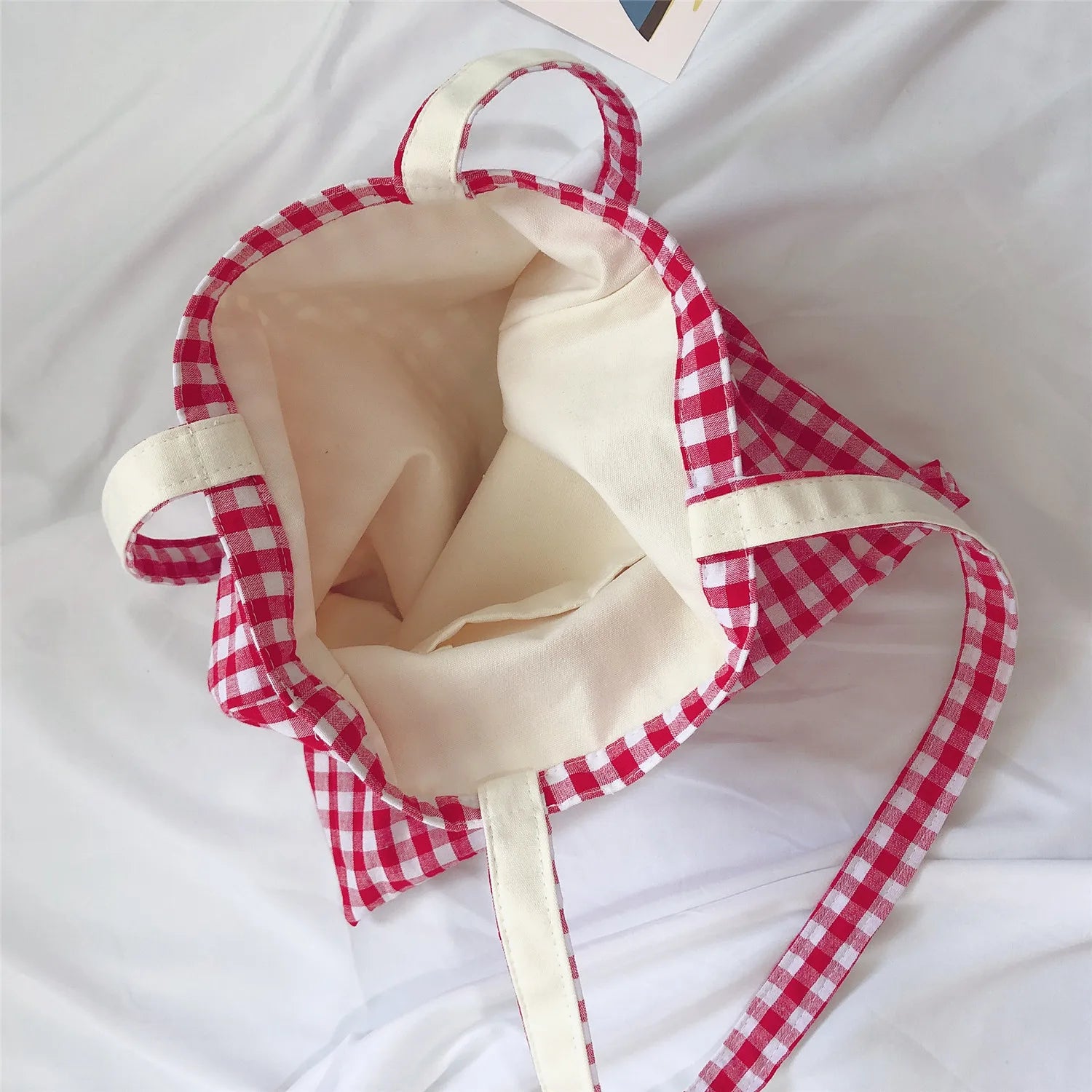 Plaid Canvas Shoulder Bag Large Eco-Friendly Tote Bags Women Gift
