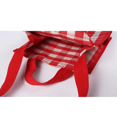 Women Plaid Canvas Tote Bag Retro Girls Large Carrying Lunch Box Shoulder Shoppi