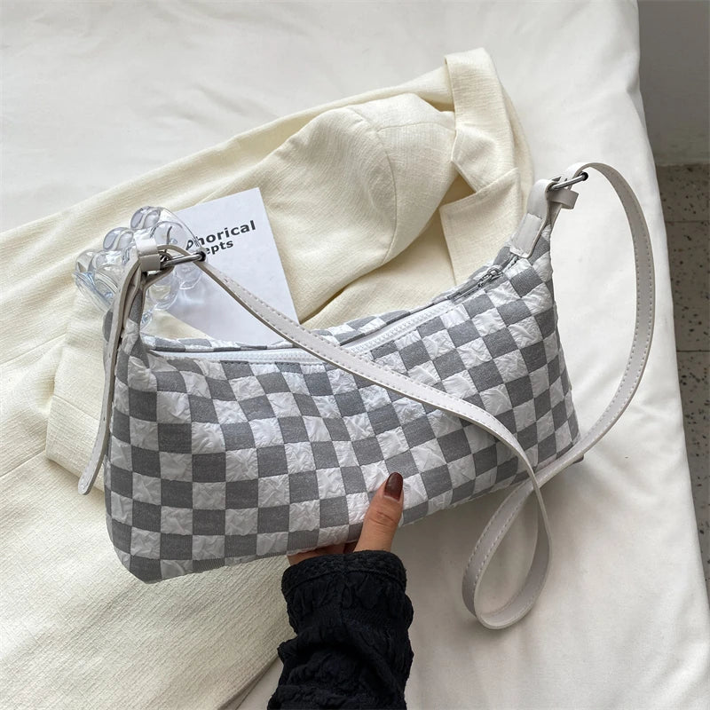 Women Plaid Print Underarm Shoulder Bag Crossbody Bag