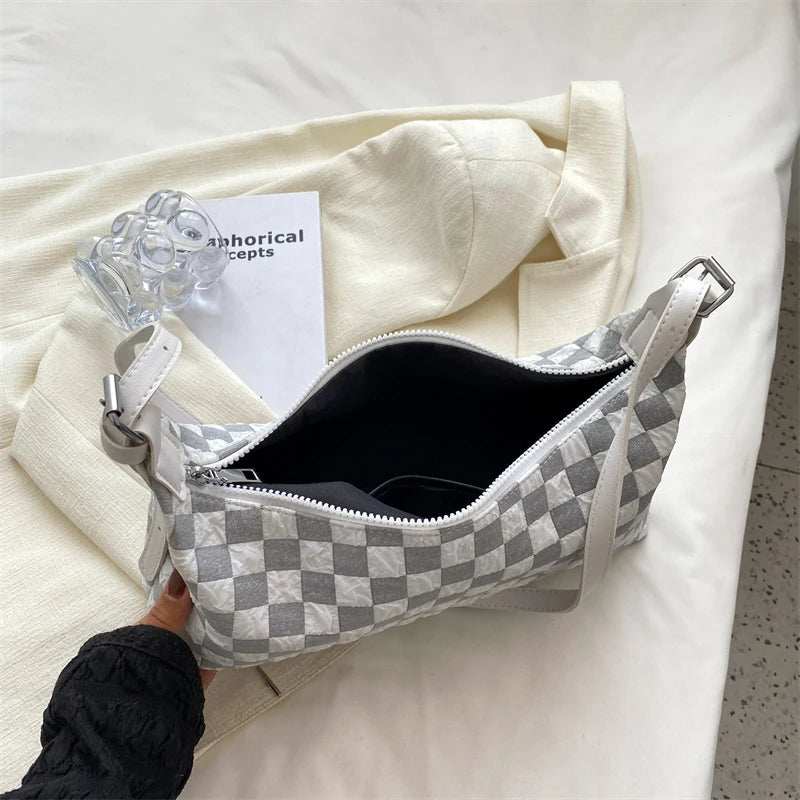 Women Plaid Print Underarm Shoulder Bag Crossbody Bag