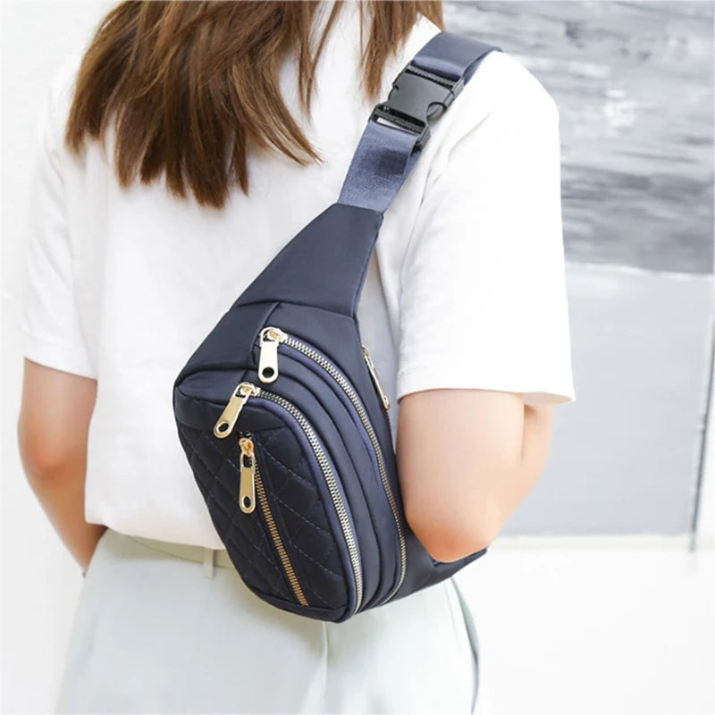 Women Plaid Waist Bag Female Oxford Waterproof Belt Bags Crossbody Chest Bag