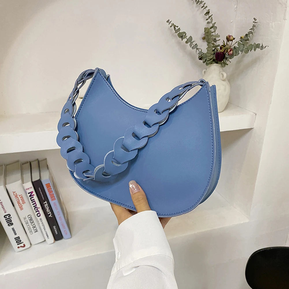 Women Weaving Handle Shoulder Bag Underarm Handbag
