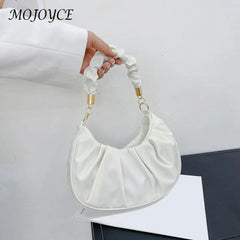 Women Pleated Bag Solid Hobos Shoulder Underarm Bag Ladies Casual PU Leather