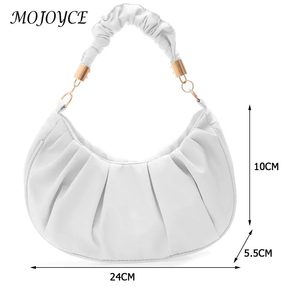 Women Pleated Bag Solid Hobos Shoulder Underarm Bag Ladies Casual PU Leather