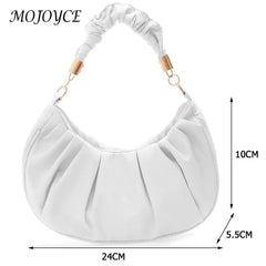 Women Pleated Bag Solid Hobos Shoulder Underarm Bag Ladies Casual PU Leather