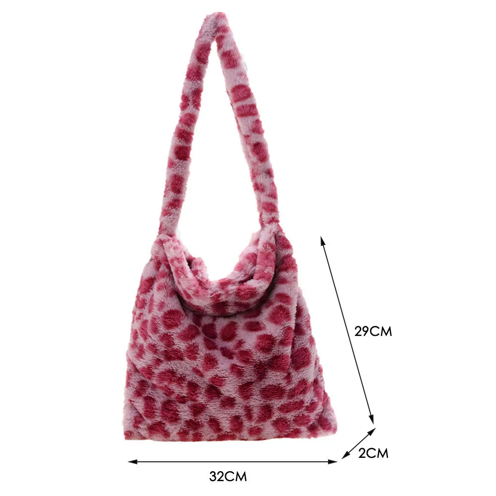 Women Plush Bag Shoulder Bags Animal Pattern Print Shopper Bag