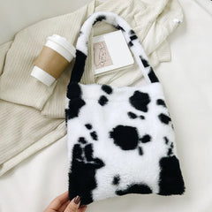 Women Plush Bag Shoulder Bags Animal Pattern Print Shopper Bag