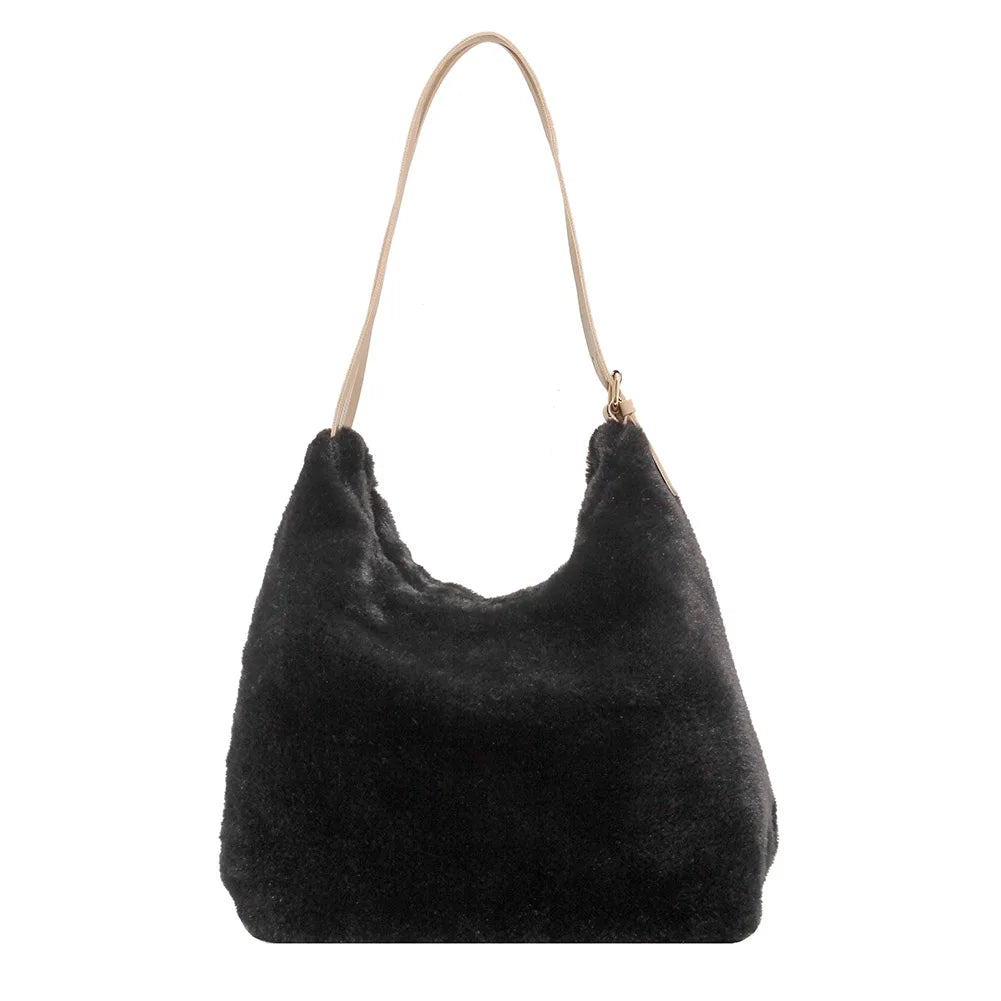 Plush Double Strap Handbag Warm Fabric Large Capacity Shopping Bags
