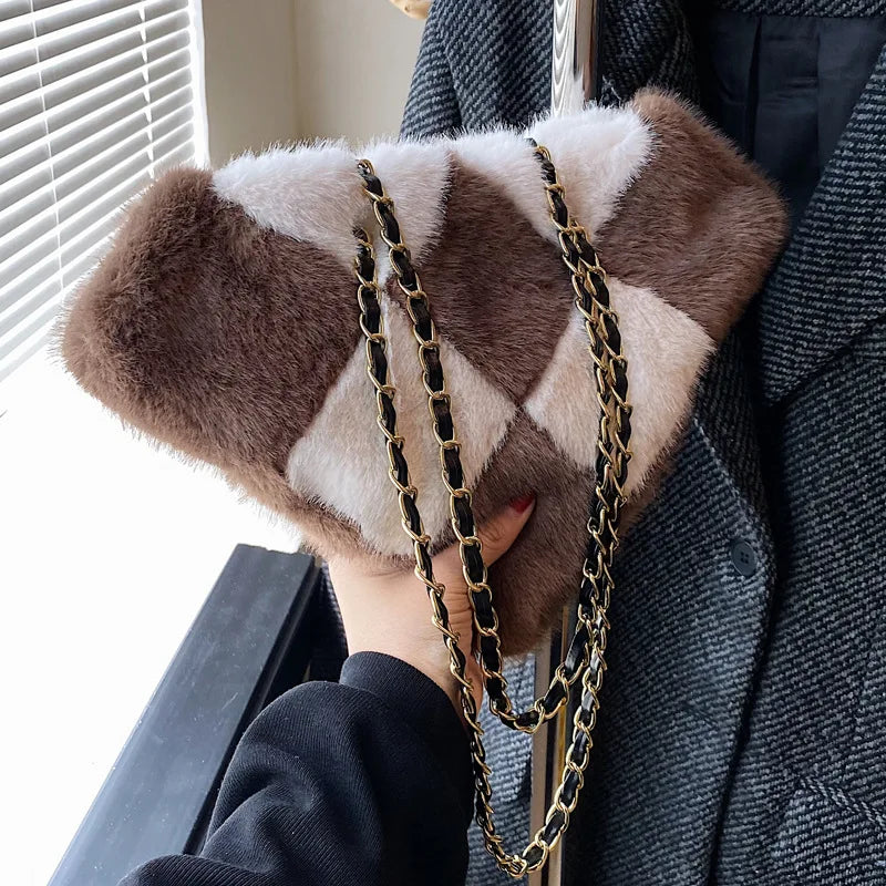 Women Plush Handbags Lady Shoulder Messenger Cross Body Purses