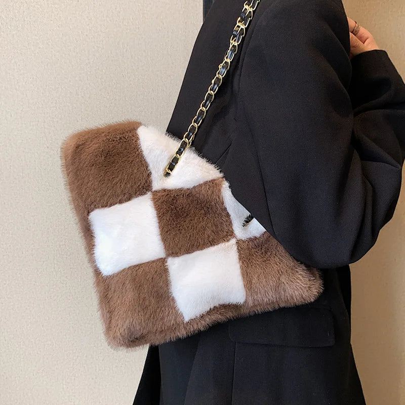 Women Plush Handbags Lady Shoulder Messenger Cross Body Purses