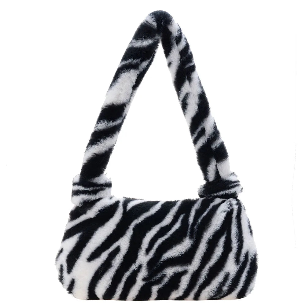 Plush Money Purse Retro Animal Pattern Handbag Plush Shoulder Bag