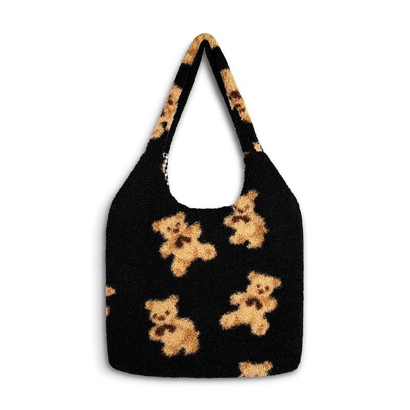 Plush Shoulder Bag Soft Canvas Tote Large Capacity Shopping Bags for Ladies
