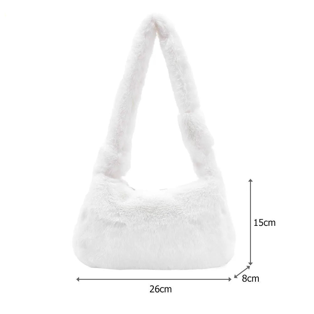 Women Plush Soft Handbag Solid Shoulder Underarm Bag