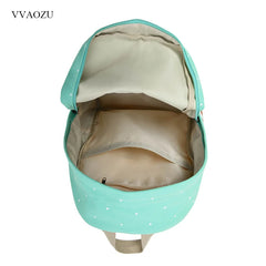 Women Polka Dots Canvas Laptop Backpack Floral Patchwork Rucksack