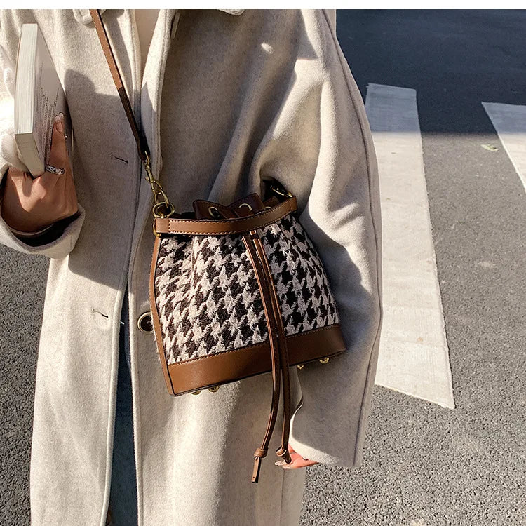 Plaid Wool Handbags Tweed Shoulder Bags Houndstooth Bags