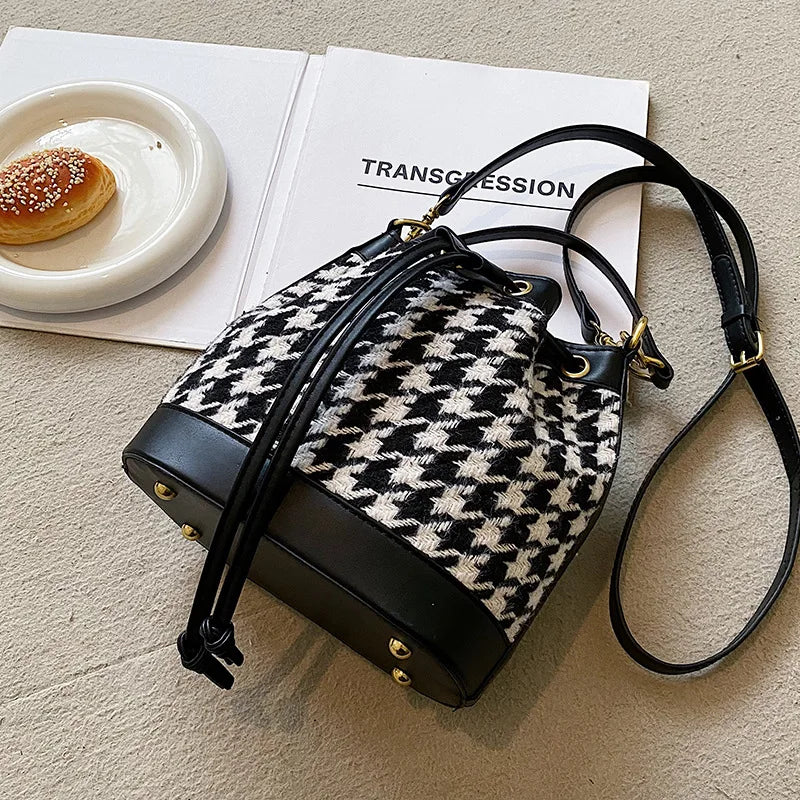 Plaid Wool Handbags Tweed Shoulder Bags Houndstooth Bags