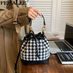 Plaid Wool Handbags Tweed Shoulder Bags Houndstooth Bags