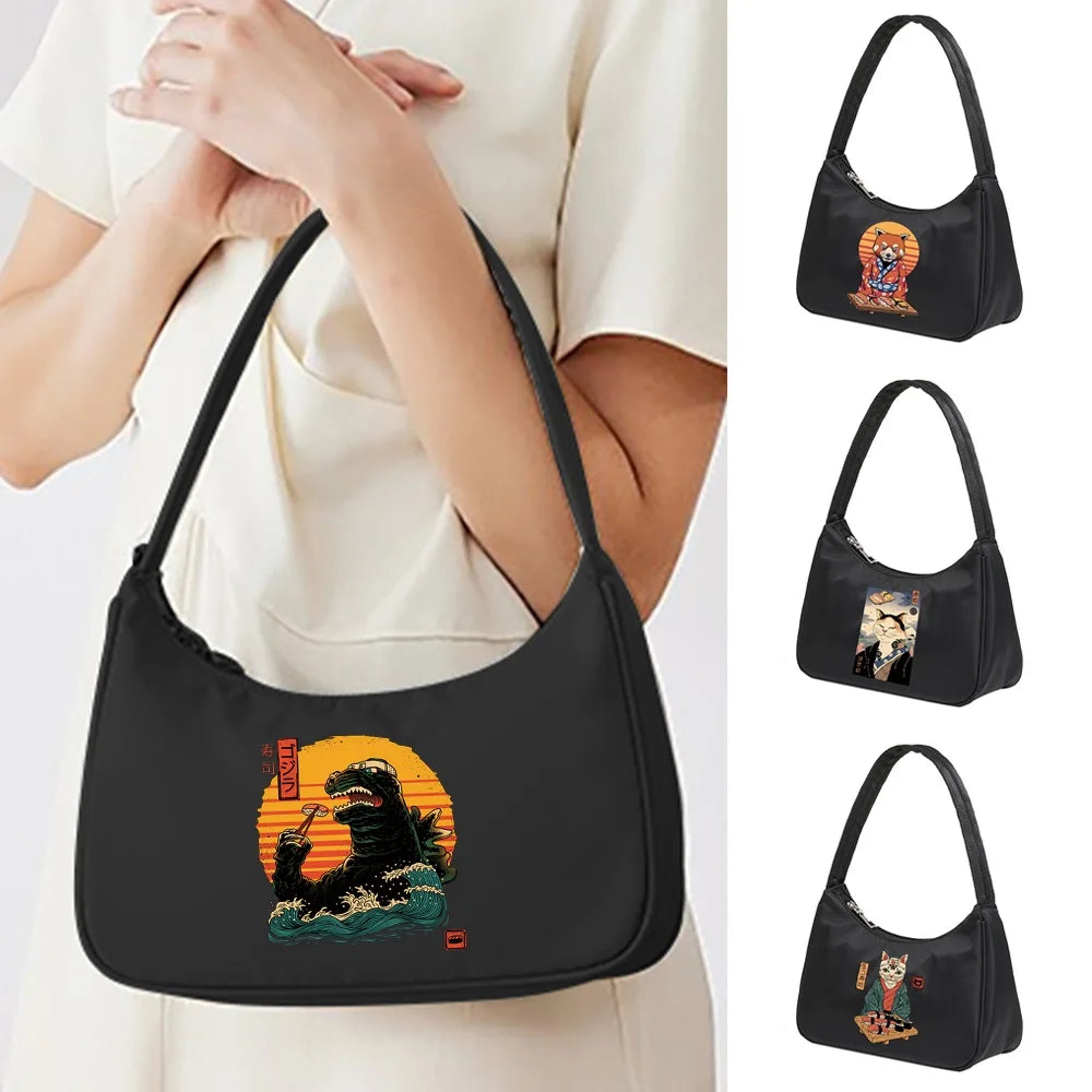 Women Underarm Bags Clutches Shoulder Handbag Cat Print