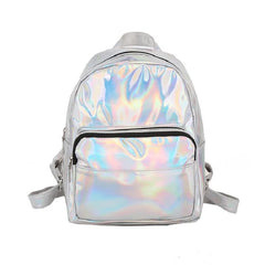 Silver Holographic Mini Leather Backpack for Women
