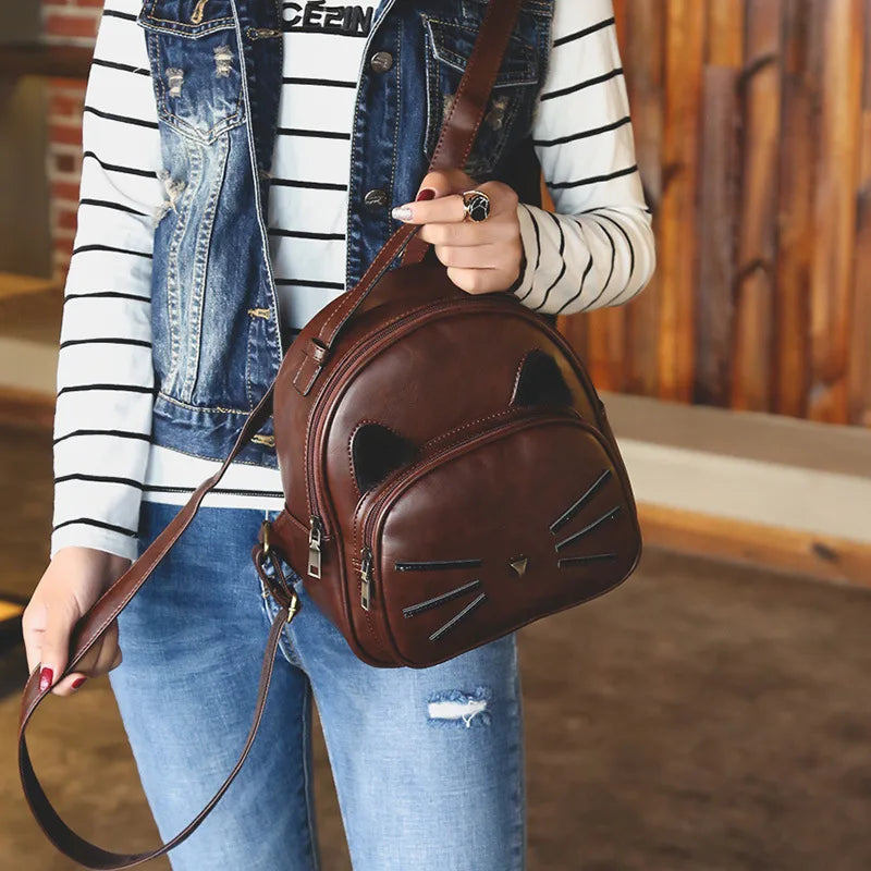 Retro Mini Backpack Spring Summer PU College Wind Ladies Small Backpack