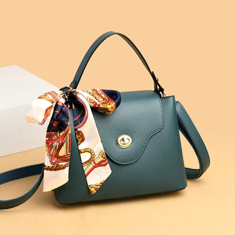 Women Pu Leather Handbag Shoulder Bag Solid Tote Lady Flap Crossbody Bag