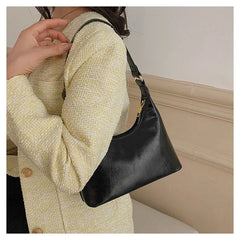Vintage PU Leather Shoulder Bag - Lady Zipper Tote Ins Armpit Bag for Girl