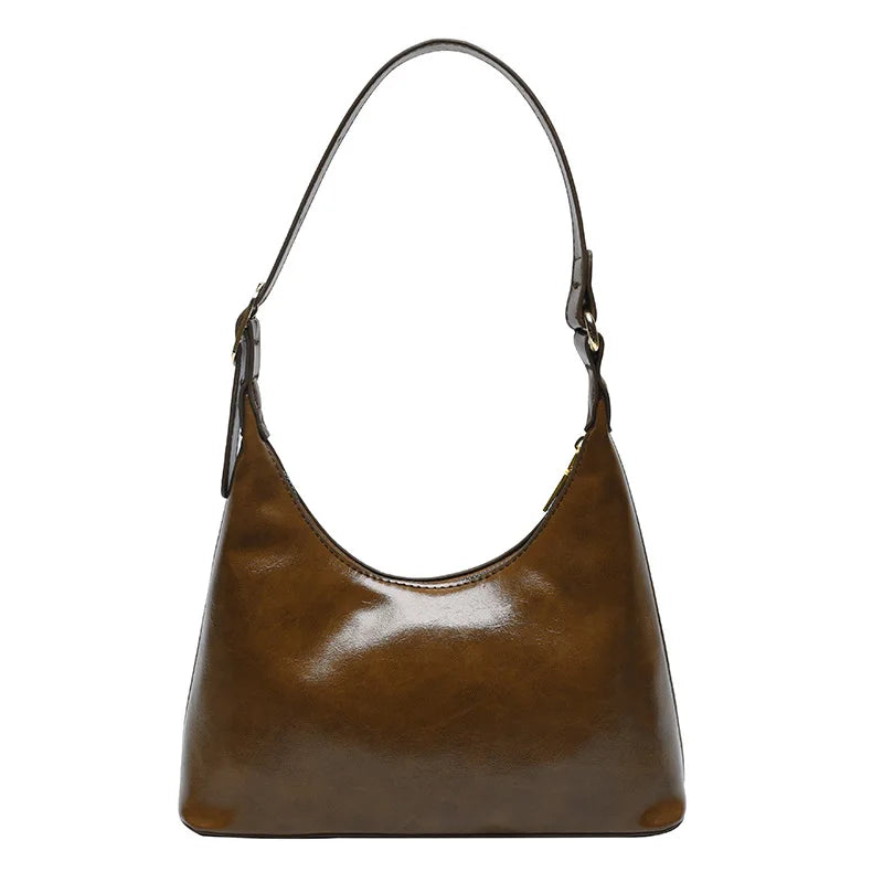 Vintage PU Leather Shoulder Bag - Lady Zipper Tote Ins Armpit Bag for Girl