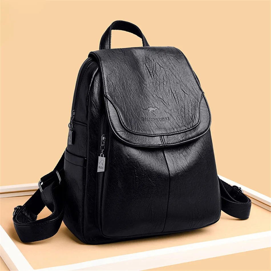 Women Leather Backpacks for Girls Daypack Vintage School Bags Rucksack