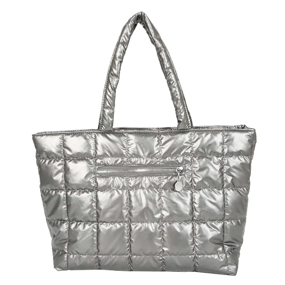 Women Quilted Lattice Shoulder Bag Vintage Solid Nylon Large Tote Handbags