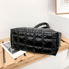 Vintage Quilted Shoulder Bag Solid Nylon Tote Handbag
