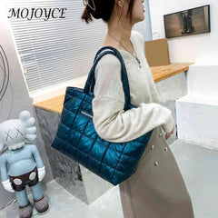 Women Quilted Lattice Shoulder Bag Solid Nylon Large Tote Handbags