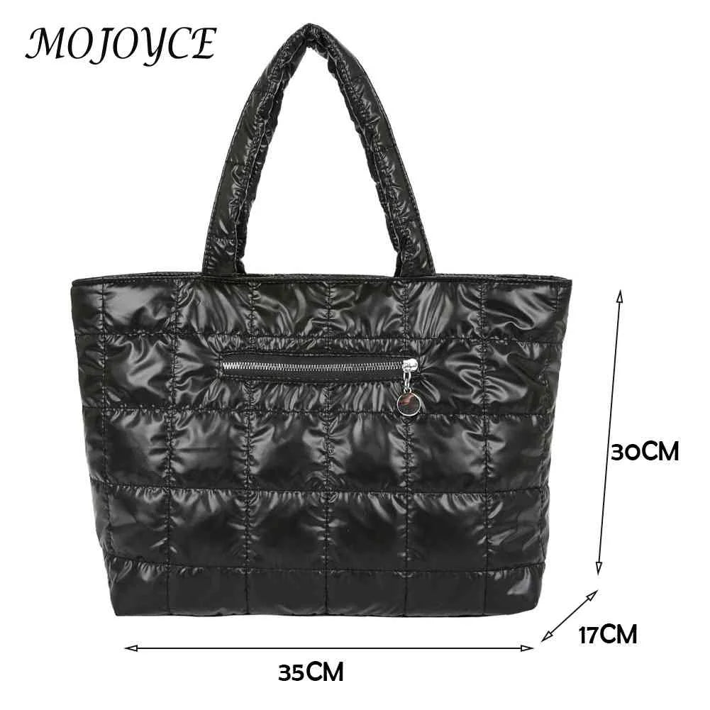 Women Quilted Lattice Shoulder Bag Vintage Solid Nylon Large Tote Handbags