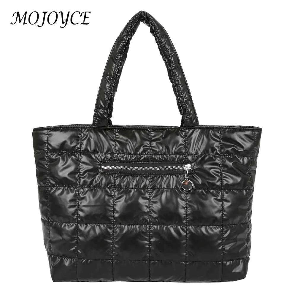 Women Quilted Lattice Shoulder Bag Solid Nylon Large Tote Handbags